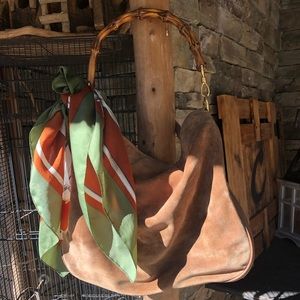Authentic Gucci Large, Rich Brown Suede Bamboo 2-Way Bag, Beautiful Gucci